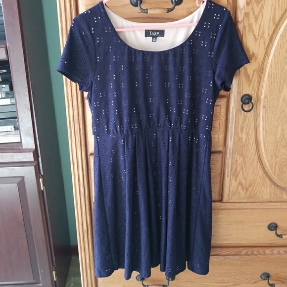 Navy blue and brown dress - Picture 4 of 4